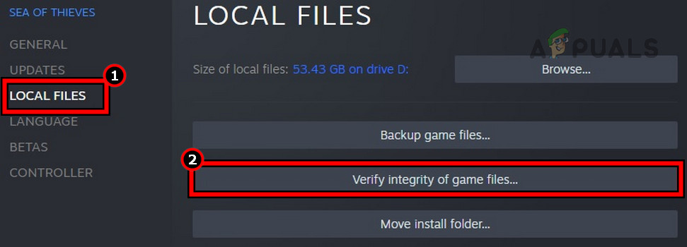 Verify Integrity o the Game Files of Sea of Thieves