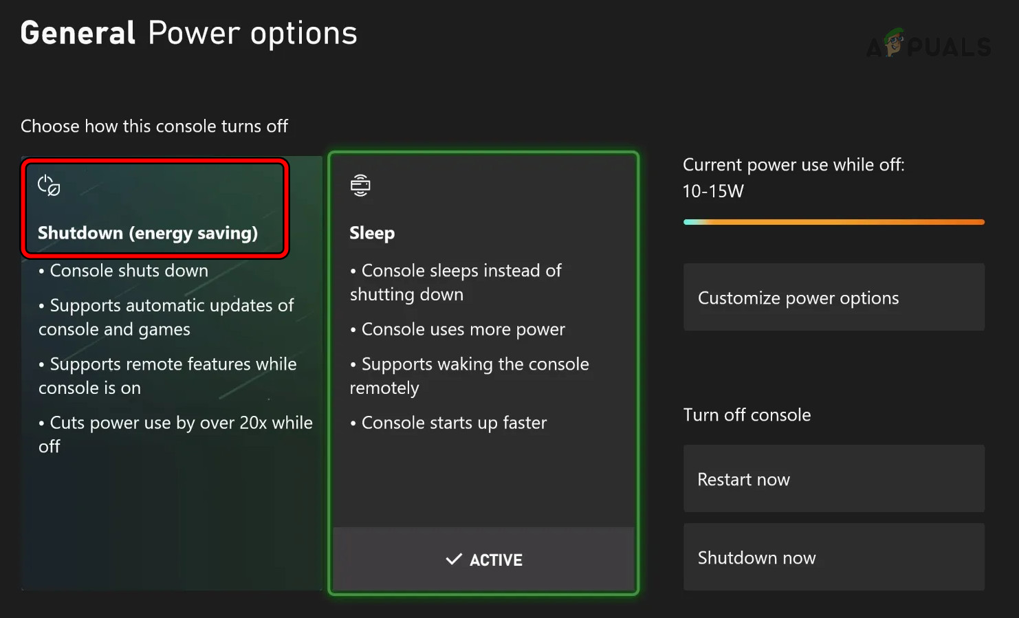 Enable the Energy Saving Power Option of the Xbox