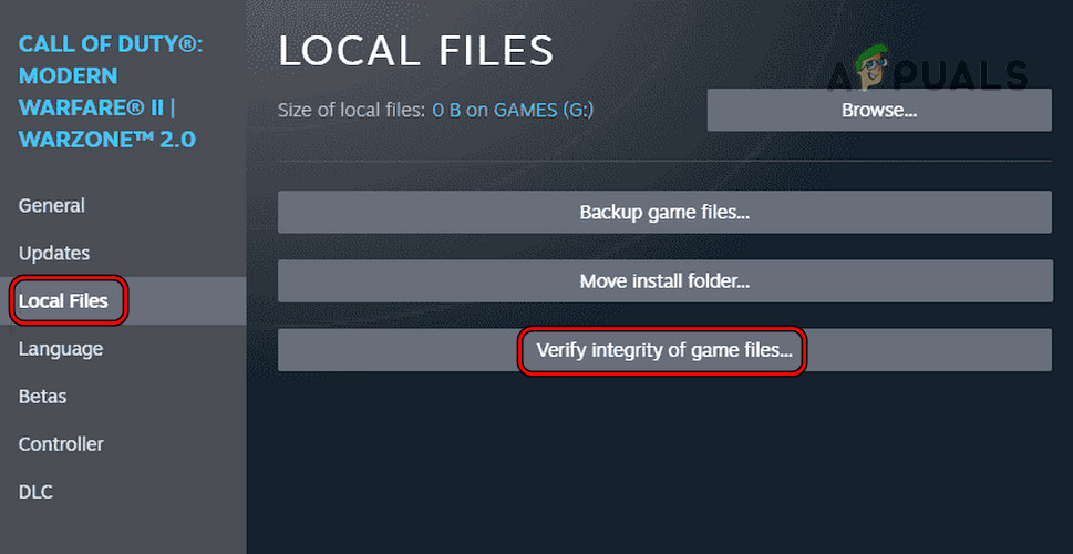 Verify the Integrity of the Game Files of MWII on Steam