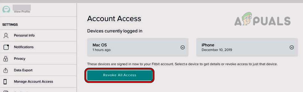 Revoke Account Access of Fitbit