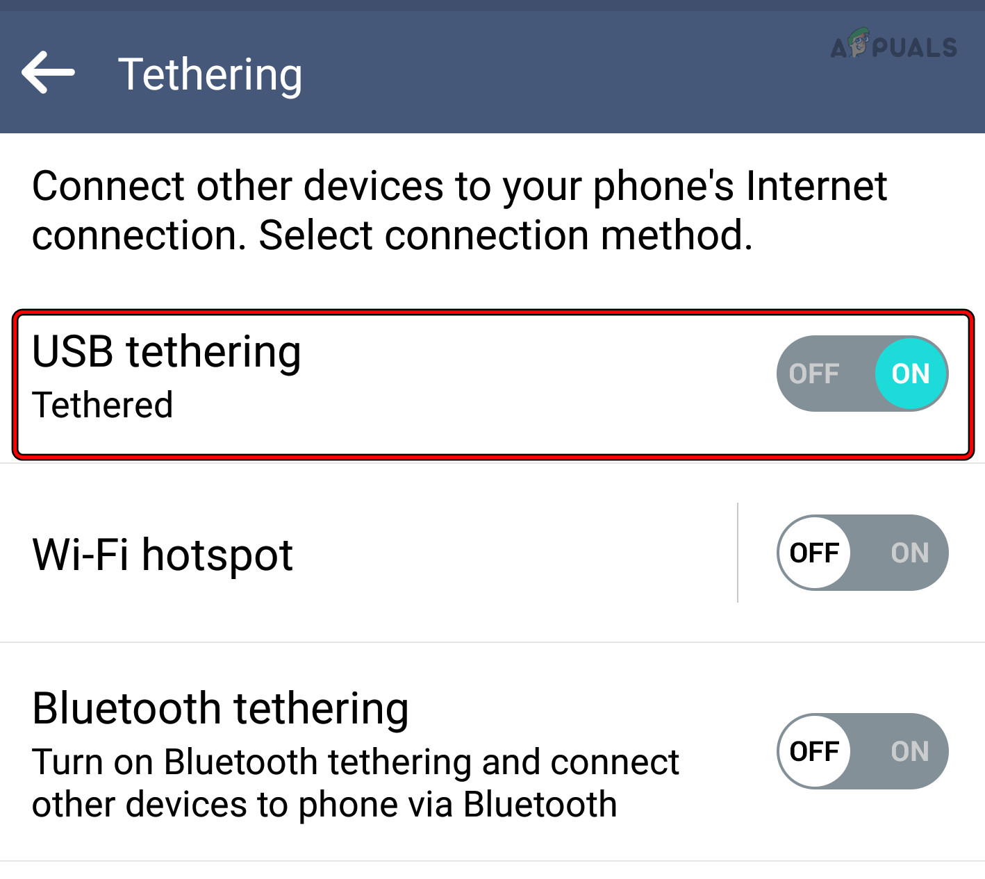 Enable USB Tethering on the Android Phone
