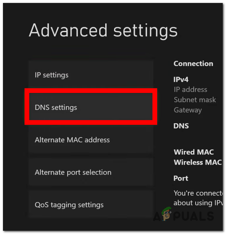 Accessing the DNS settings