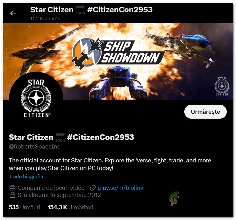 Accessing the Twitter account of Star Citizen