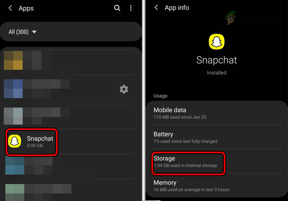 Open Storage Settings of Snapchat on the Android Phone