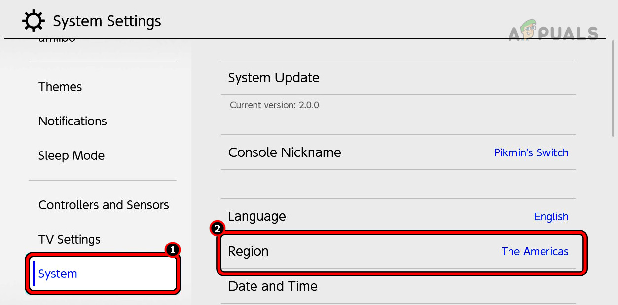 Change Region in the Nintendo Switch Settings