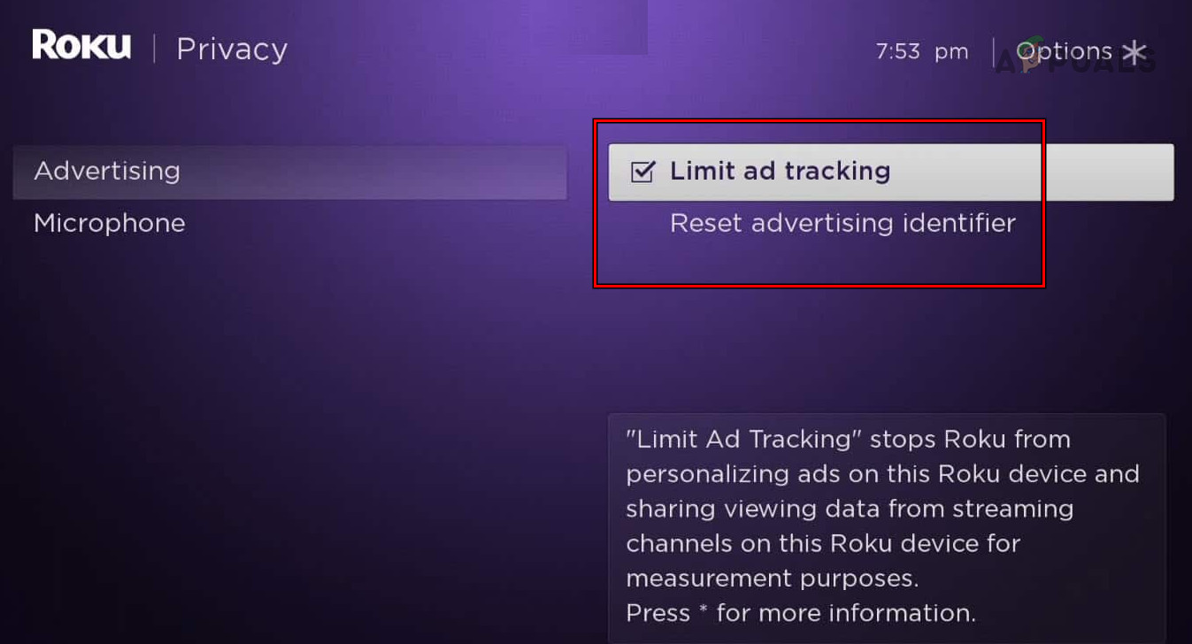 Disable Limit Ad Tracking on the Roku Device