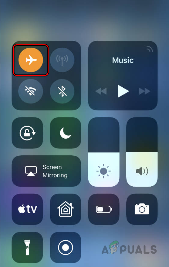 Disable Airplane Mode on the iPhone Through the Quick Settings Panel.png