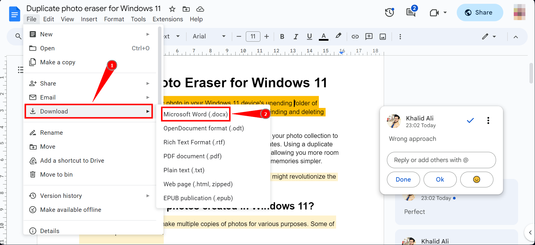 Click Download then select Microsoft Word