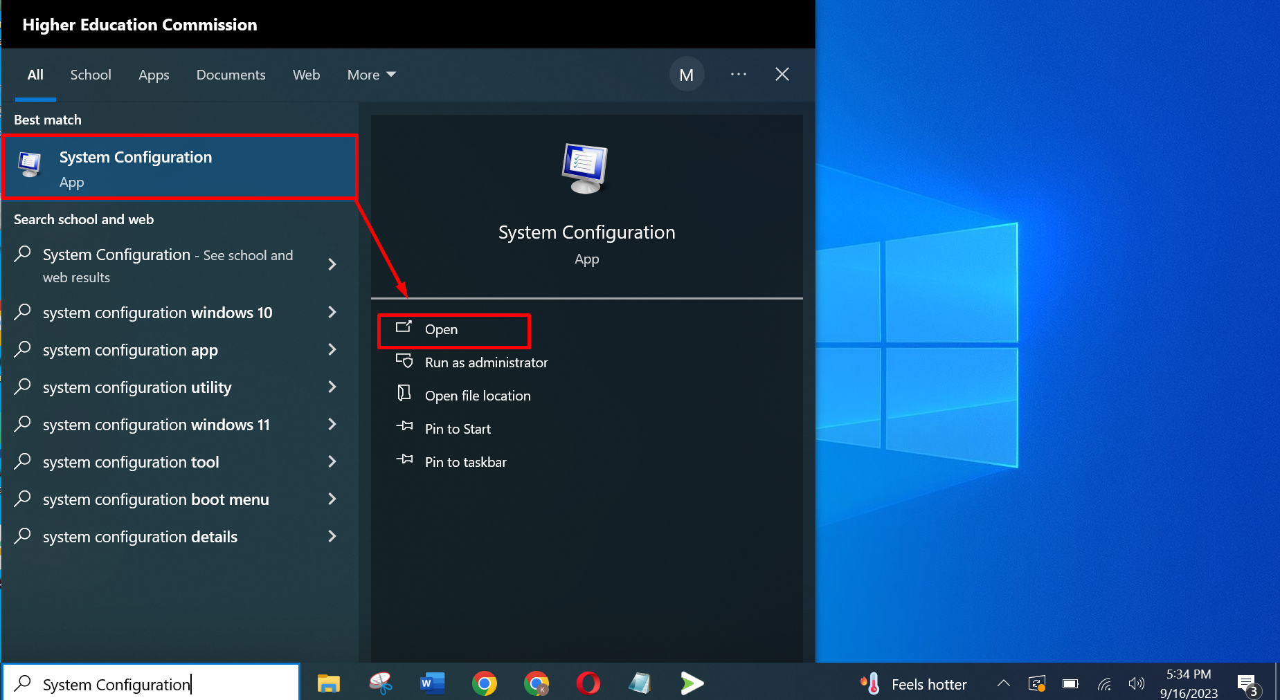 Click Start Menu and look for System Configuration.