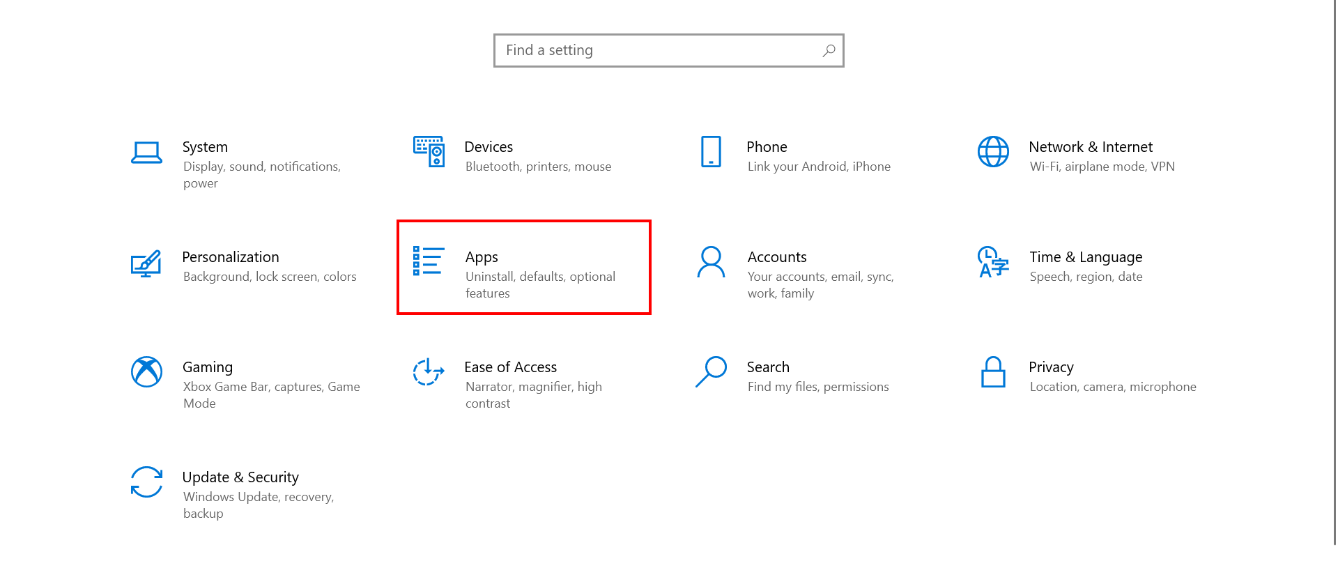 Click on Windows Settings then choose Apps