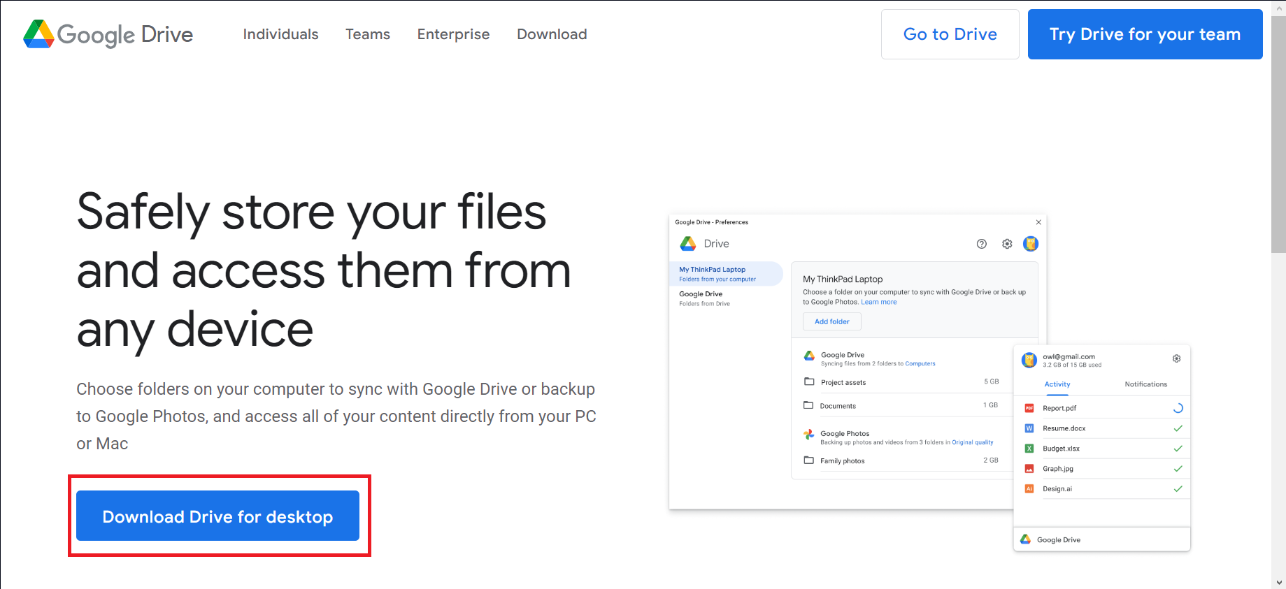 Download Drive for desktop from the official Google Drive site and set it up