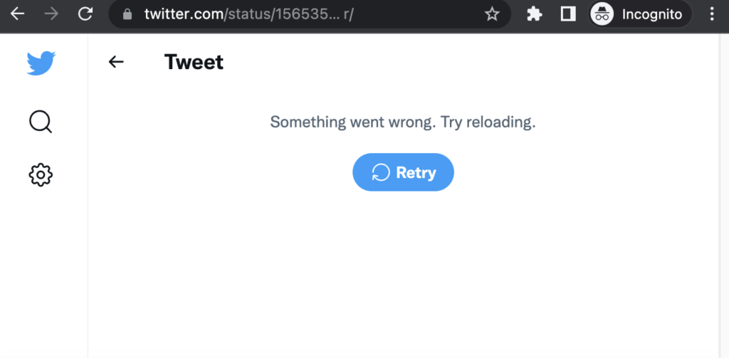 Something Went Wrong. Try Reloading. Twitter