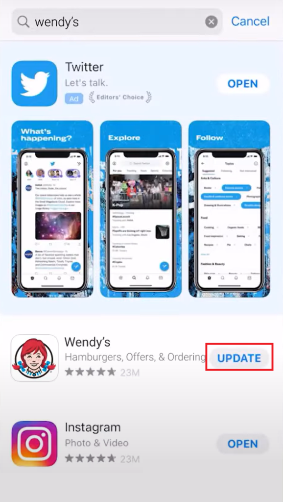 Update Wendy's App