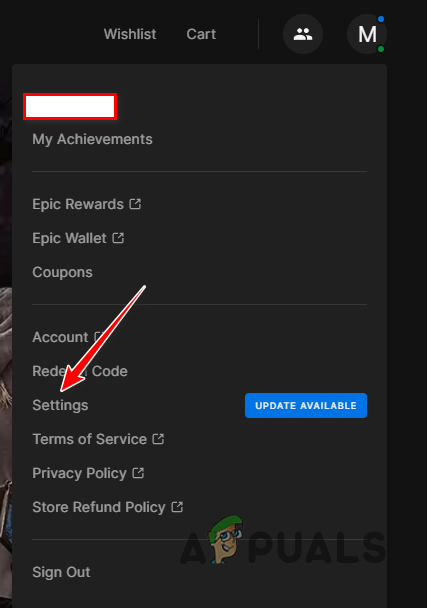 Opening Epic Games Launcher Settings