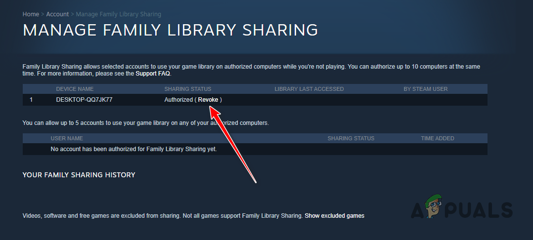 Revoking Steam Family Library Sharing Access