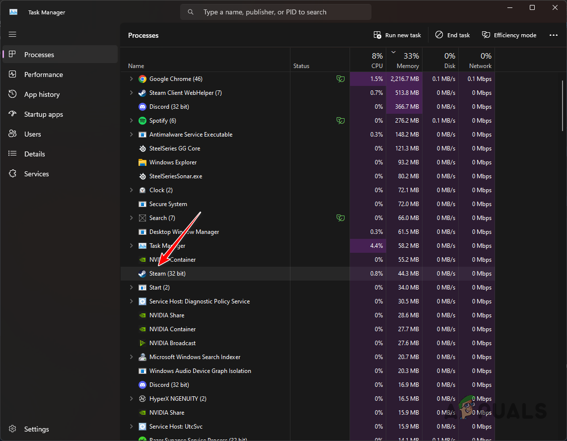 Steam Process in Task Manager