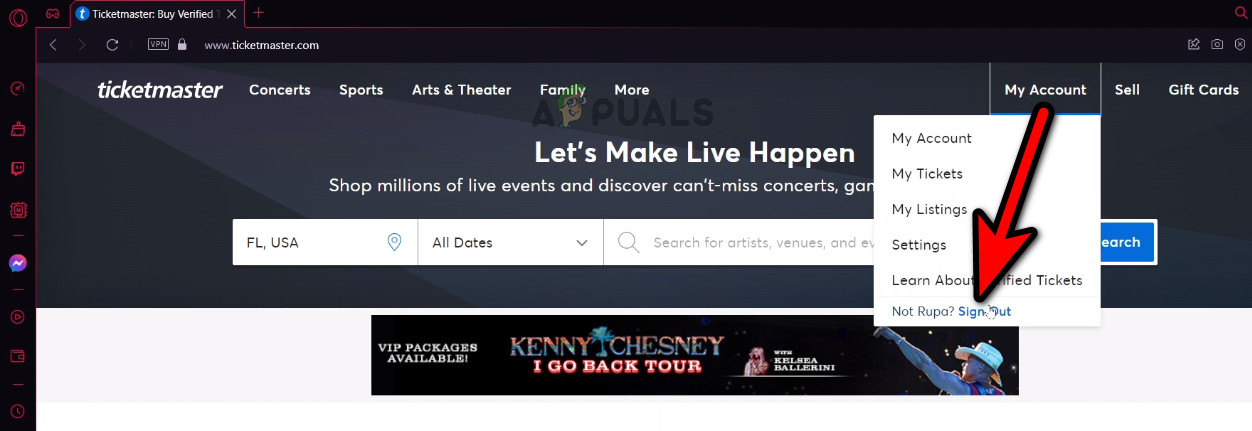 Sign Out of the Ticketmaster Website