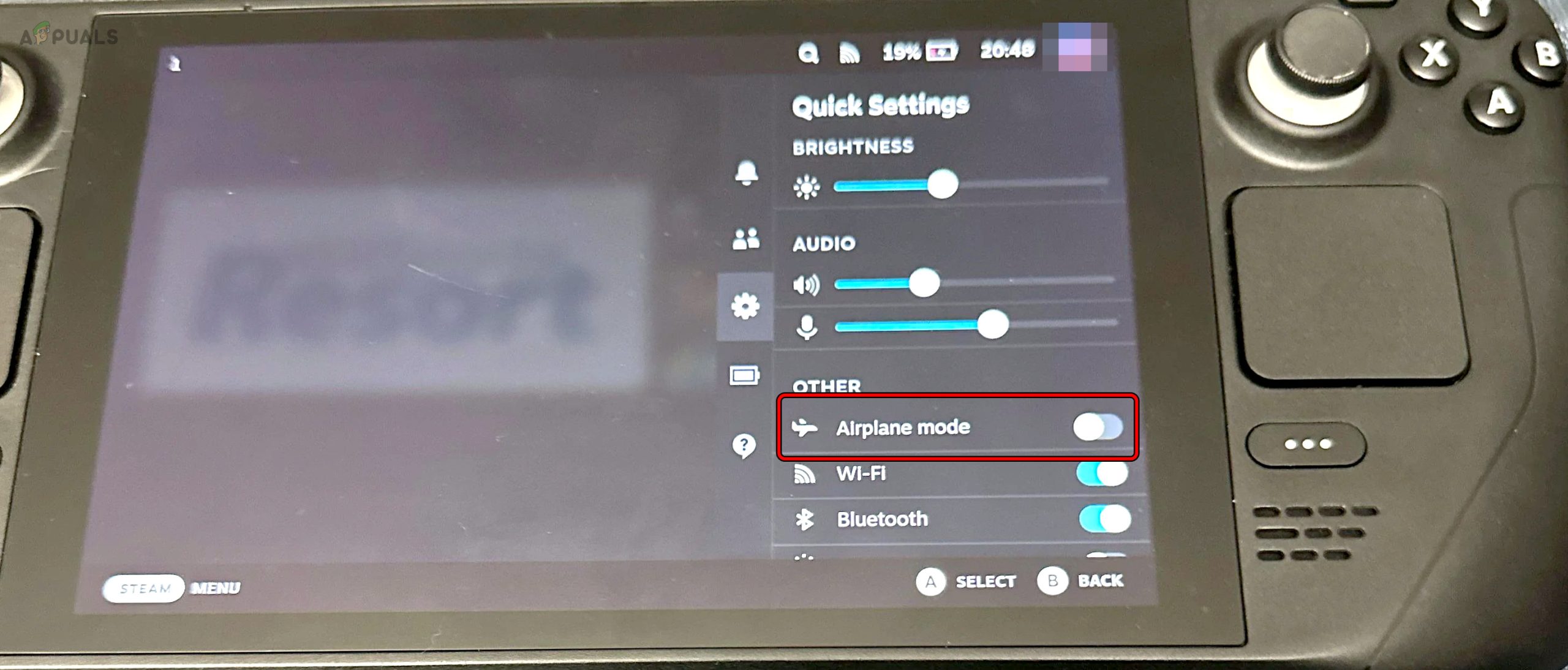 Enable Airplane Mode on the Steam Deck