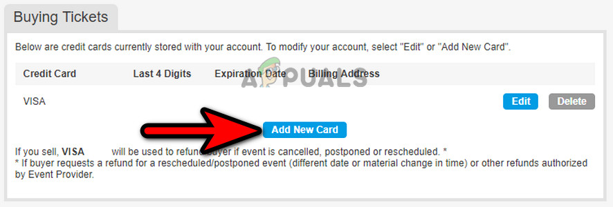 Add a New Card to Ticketmaster