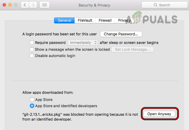 Click on Open Anyway for the Problematic Application in the General Tab of the Mac's Security & Privacy Settings