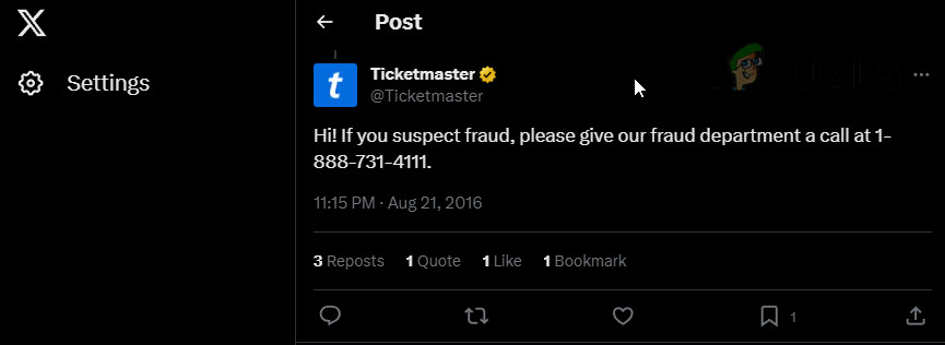 Contact the Fraud Protection Department of Ticketmaster