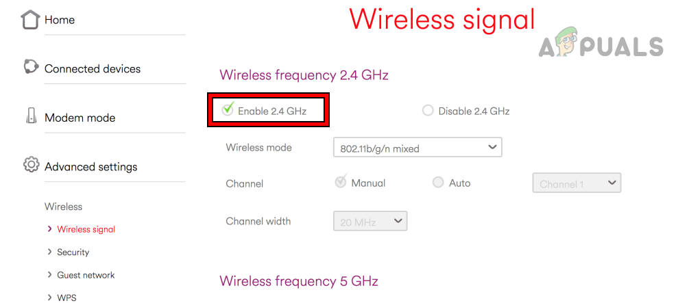 Enable 2.4 GHz in the Router Settings