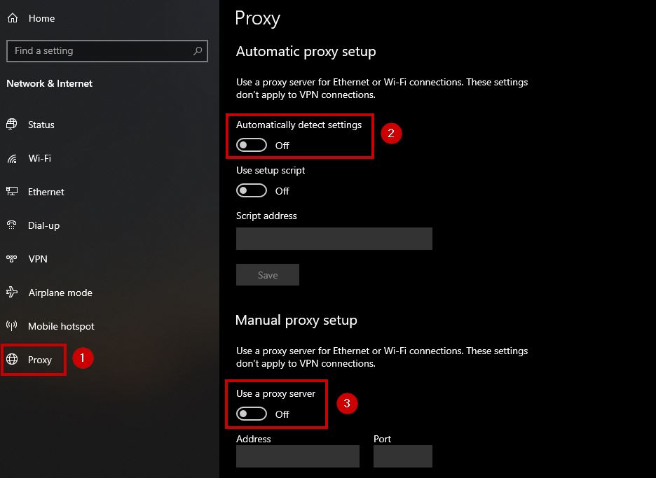 Disable Proxy on Windows