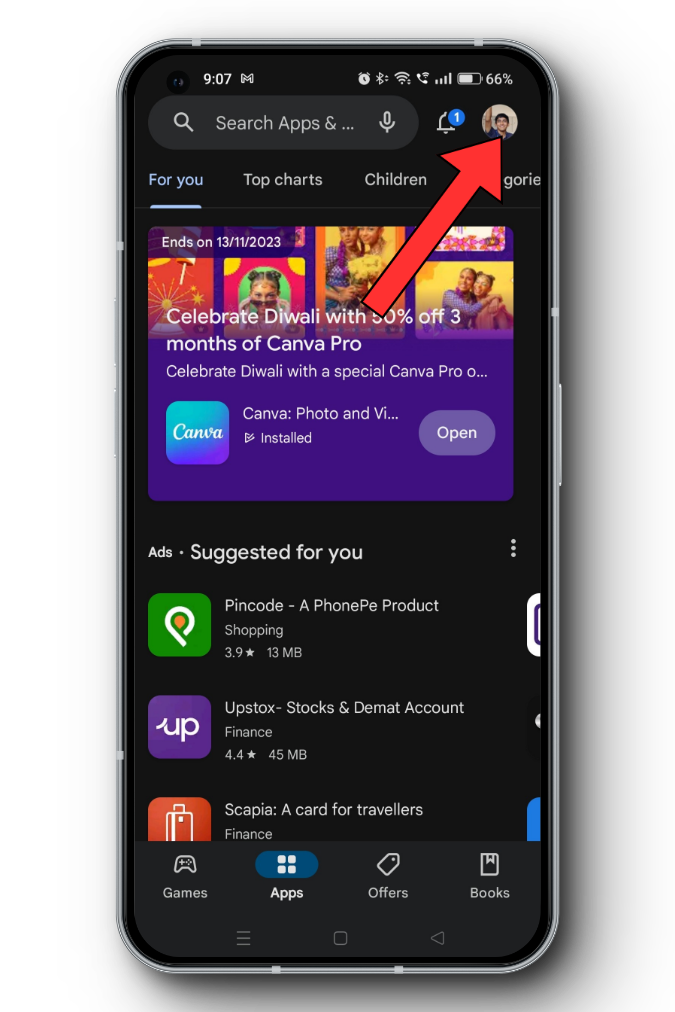 Google Play Store Tap Profile Icon
