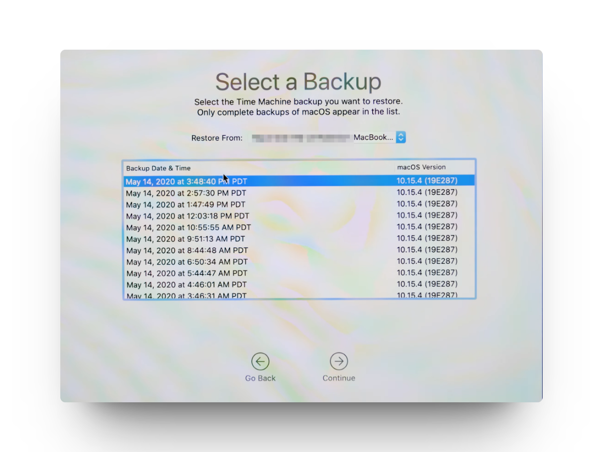 Select Backup Source Time Machine