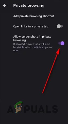 Allowing Private Mode Screenshots
