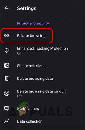 Navigating to Private Browsing
