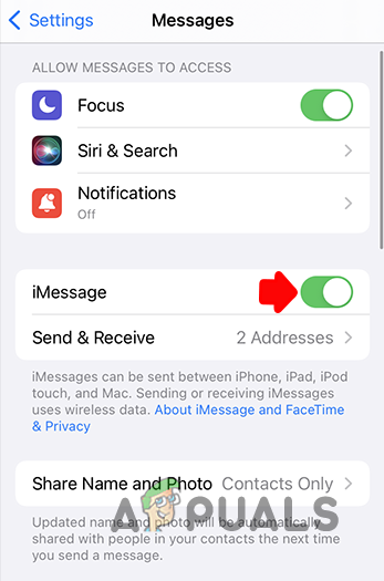 Toggling iMessage