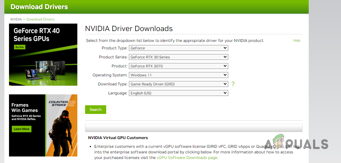 Searching for NVIDIA Driver 