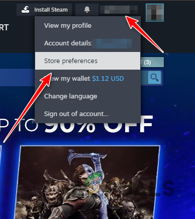 Navigating to Steam Store Preferences