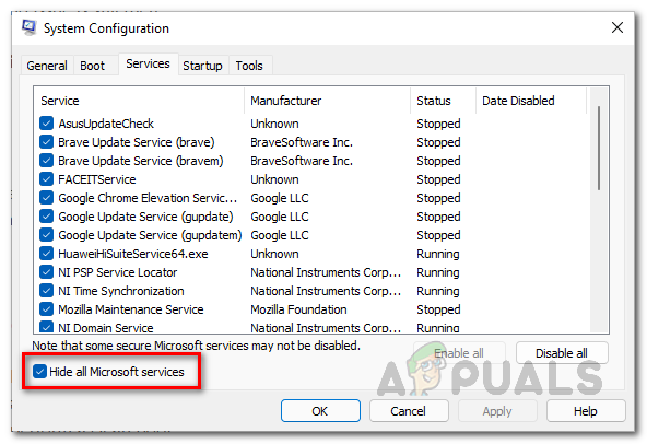 Hiding Microsoft Services from the List