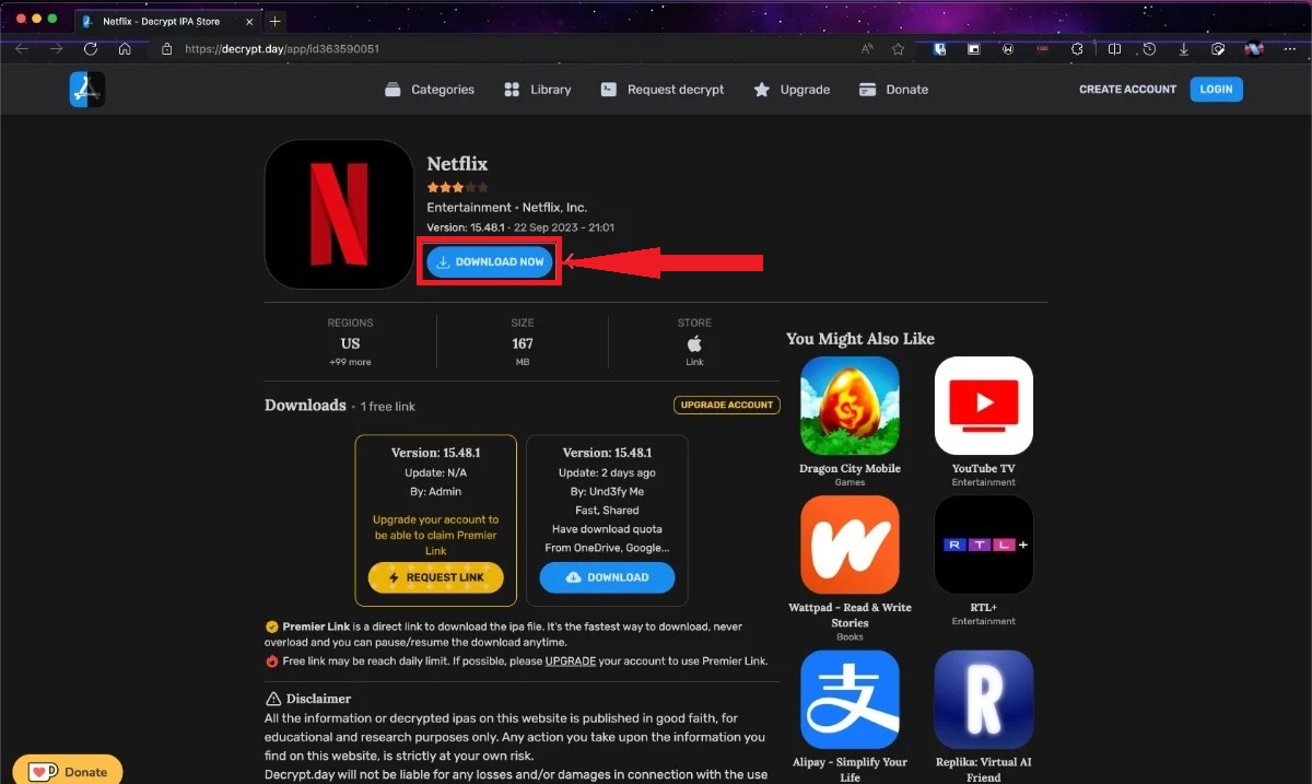 1. Find Netflix on one of those sites, click Download Now
