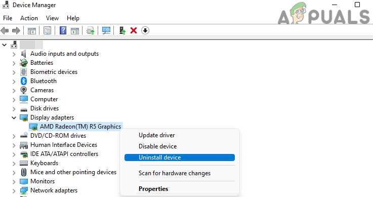 Uninstall the Graphics Driver in the Device Manager