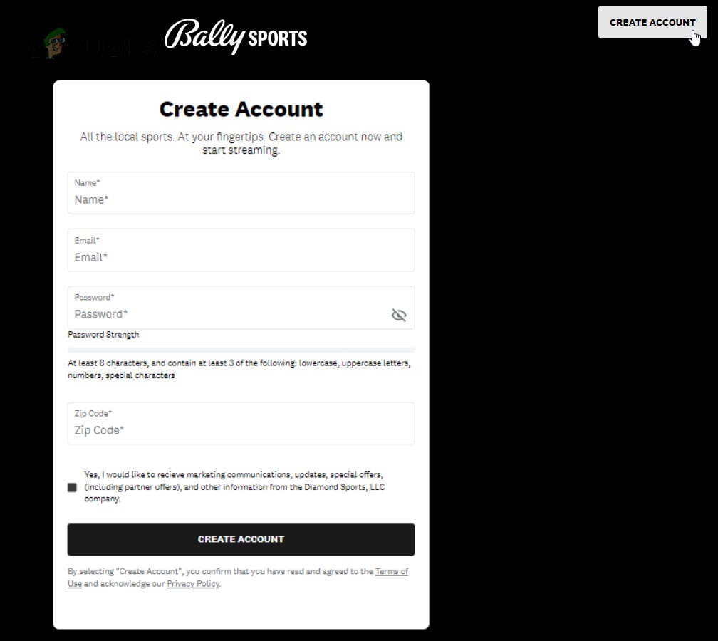 Create a Free Bally Sports Account on the Website