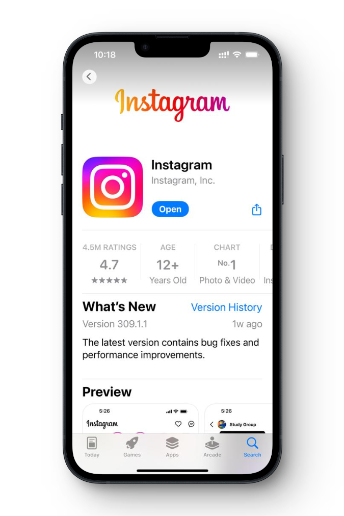 Instagram App on the Apple App Store