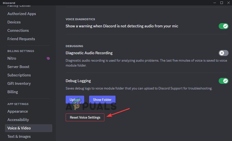 Resetting Discord's Voice Settings