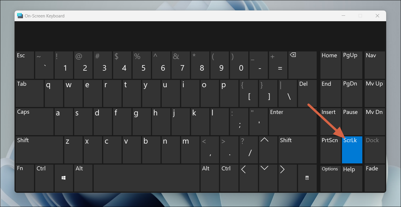 Scroll Lock Key on On-Screen Keyboard