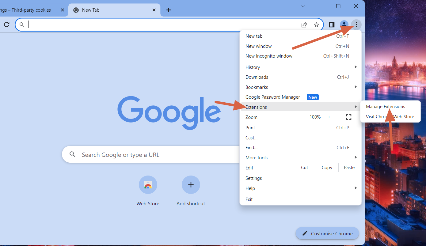 Manage Extensions on Chrome