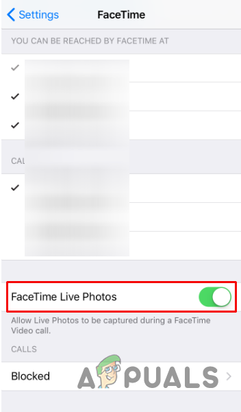 Toggling FaceTime Live Photos