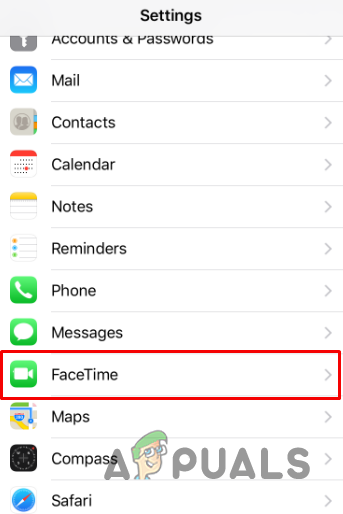 Navigating to FaceTime Settings
