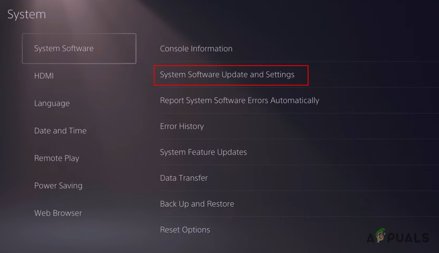 Navigating to System Software Update