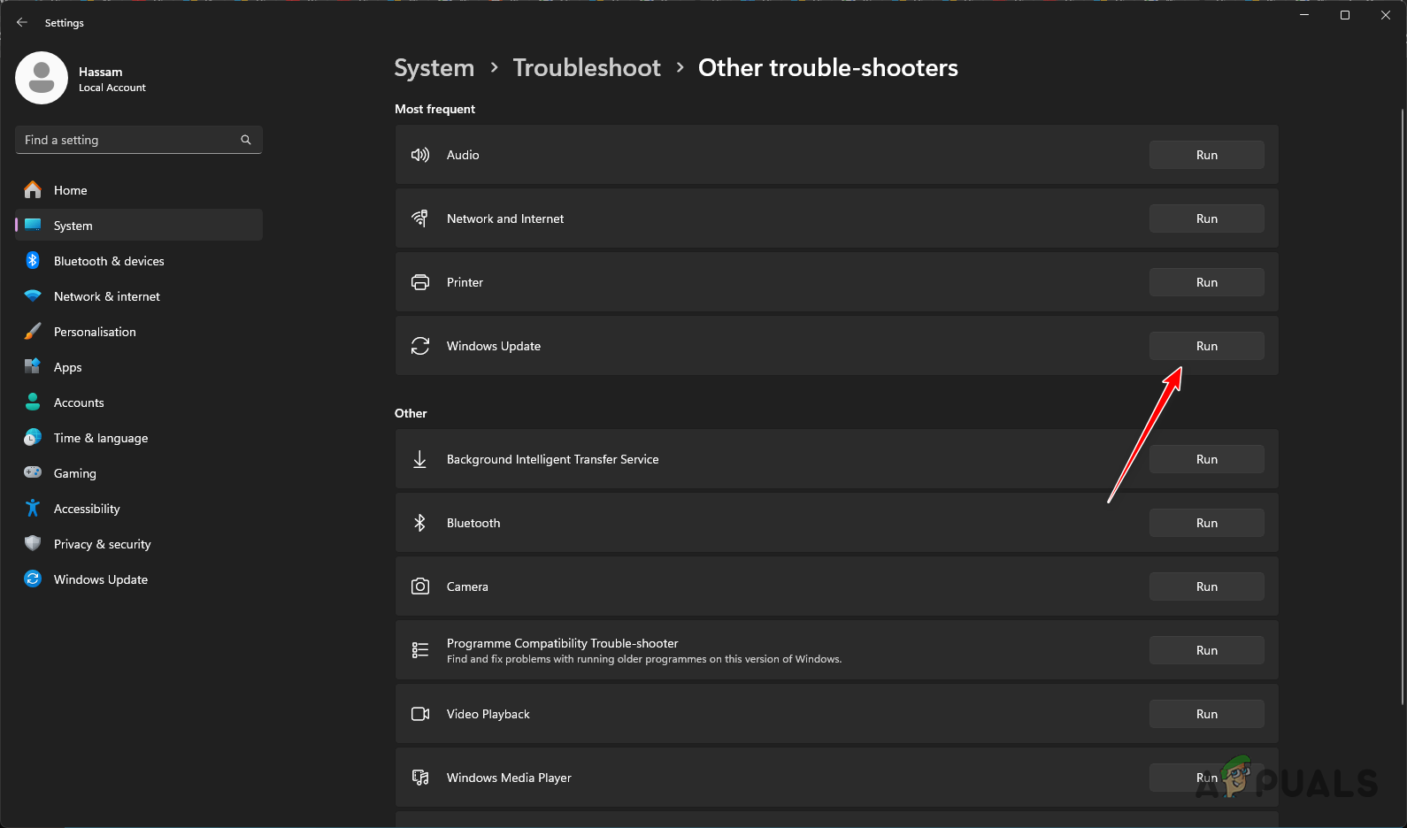 Running Windows Update Troubleshooter
