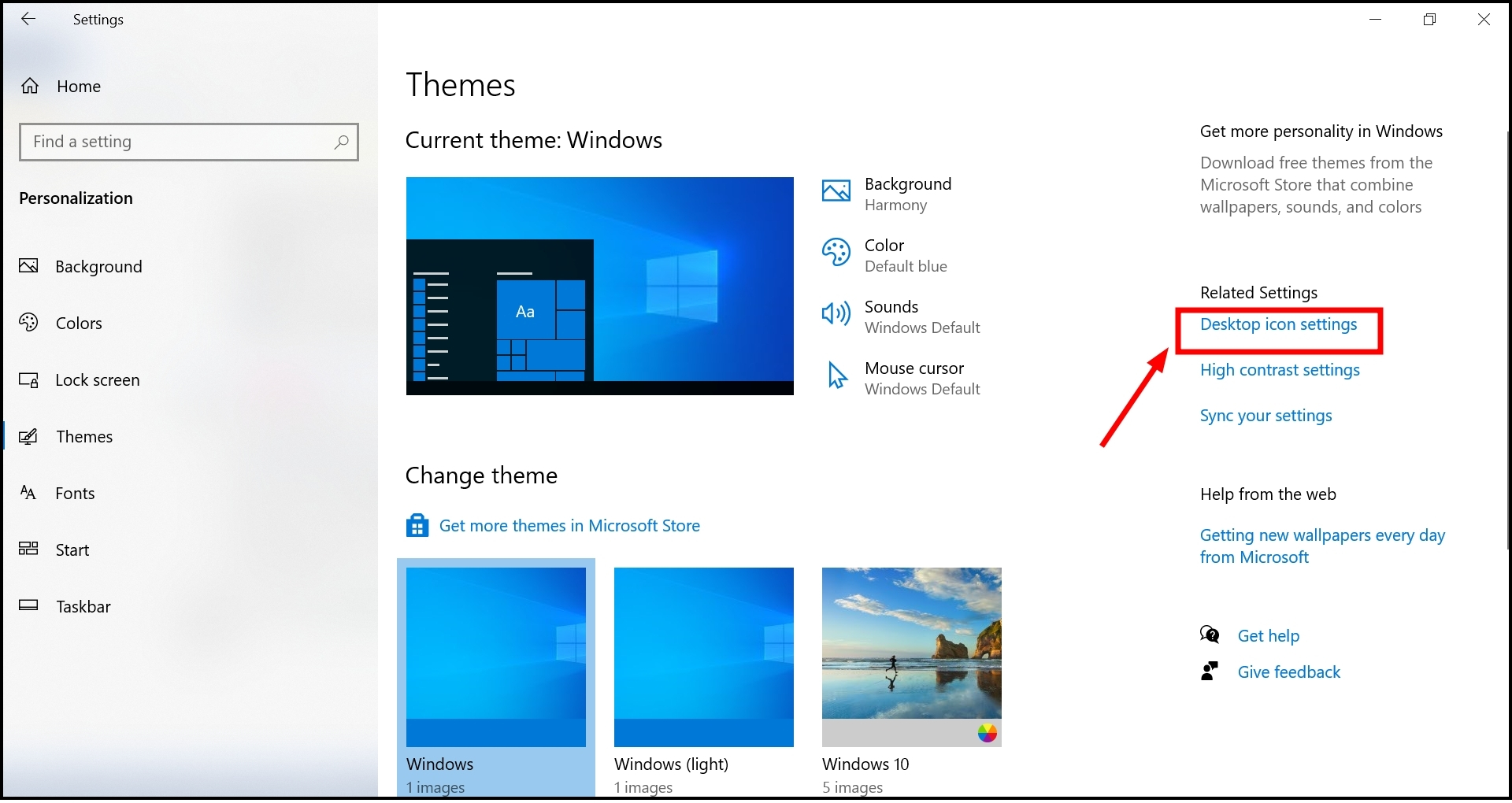 Click on Desktop icon settings
