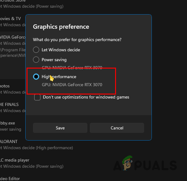 Changing GeForce Experience Graphics Preference