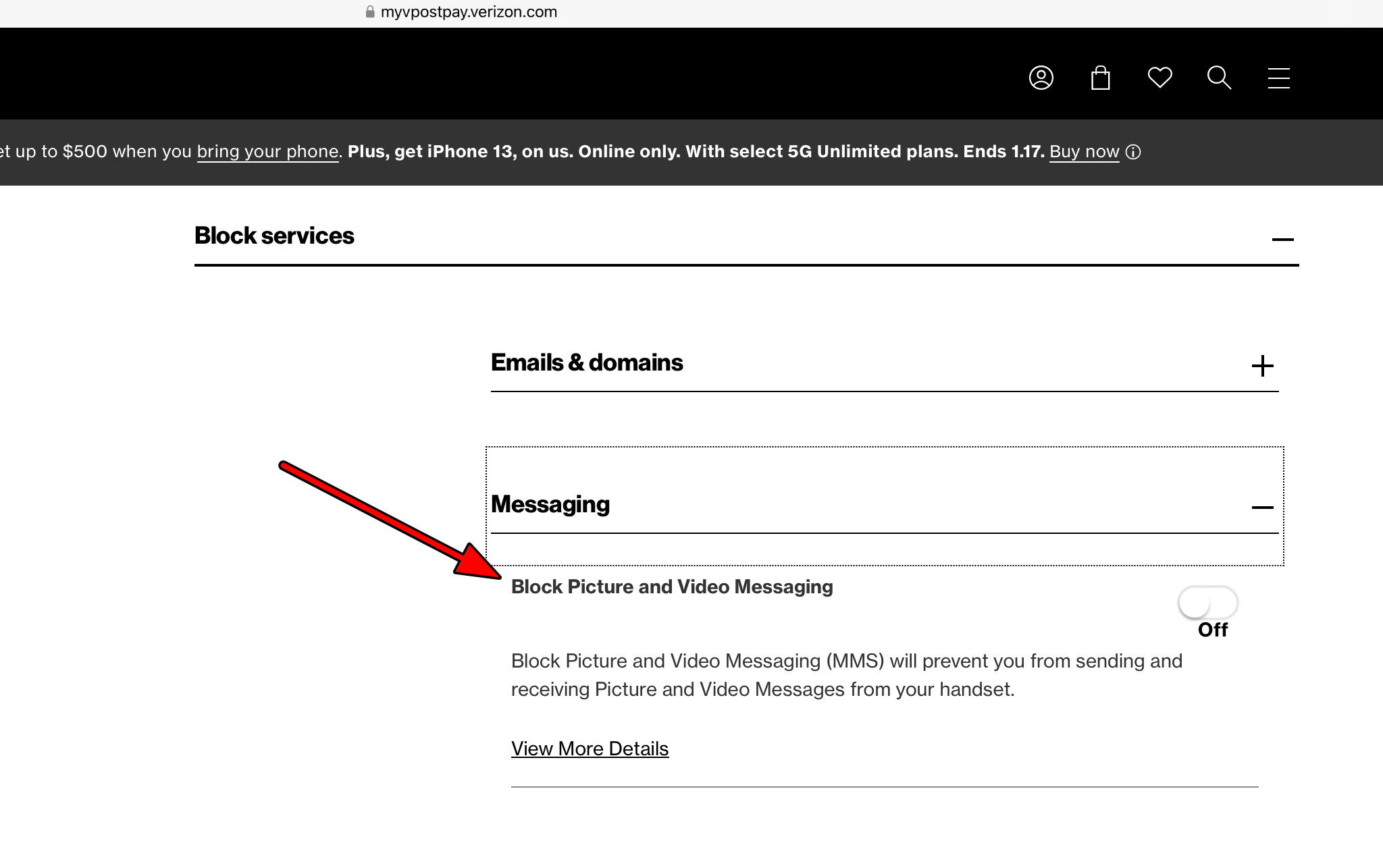 Enable and Disable Block Picture and Video Messaging on the Verizon Website