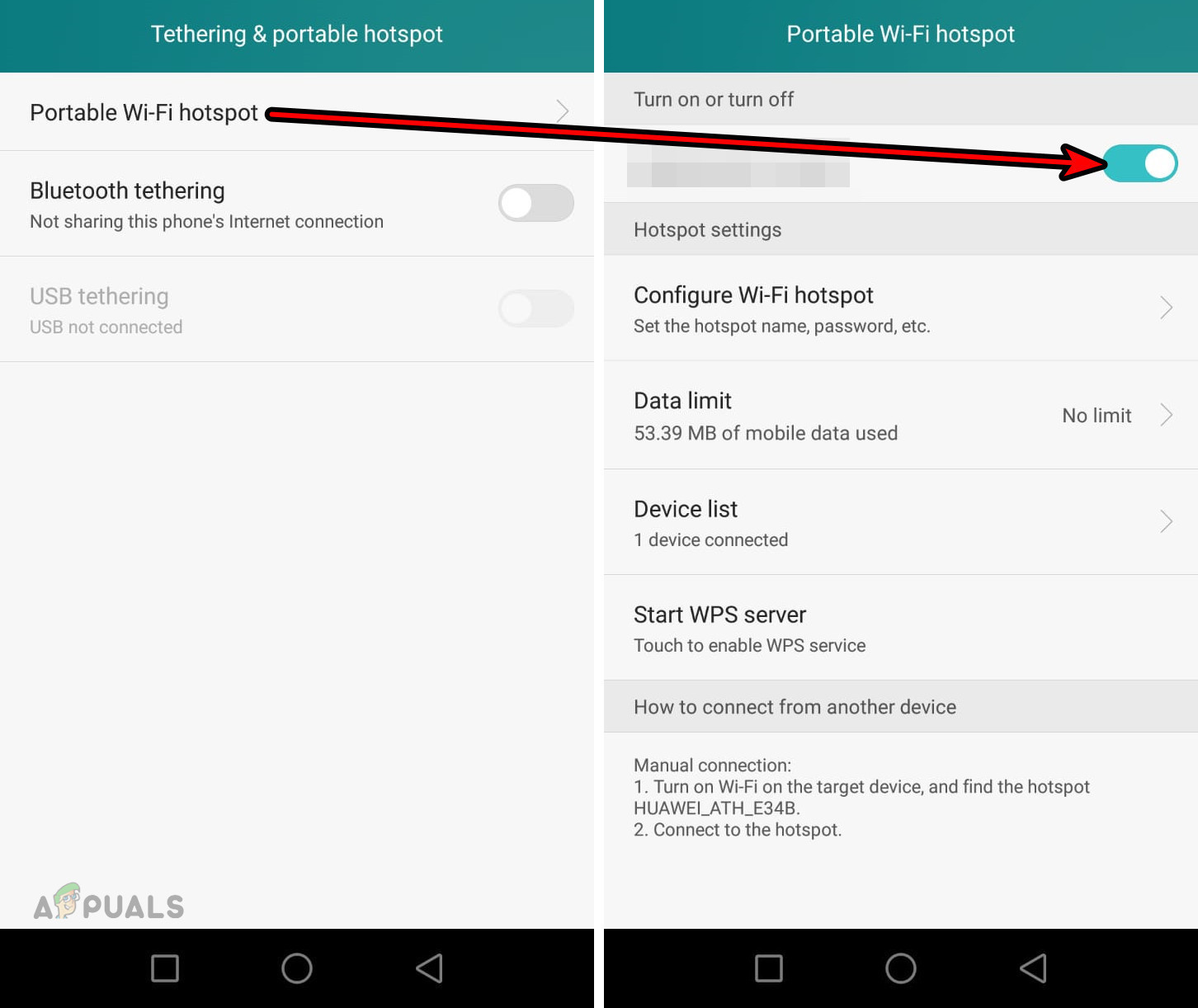 Enable the Android Phone's Hotspot